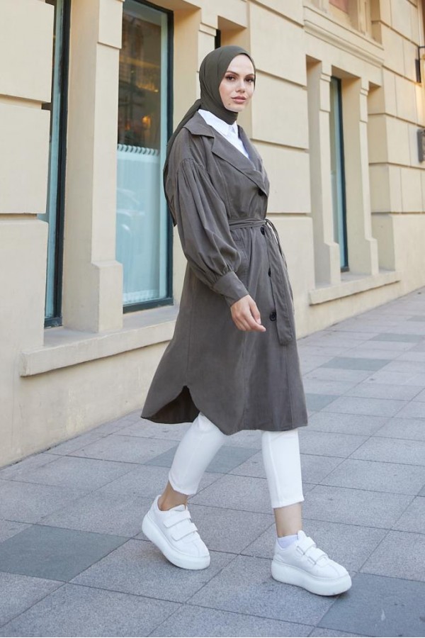 Balon Kol Tesettür Trenç Haki 61510 Balon Kol Tesettür Trenç Haki 61510