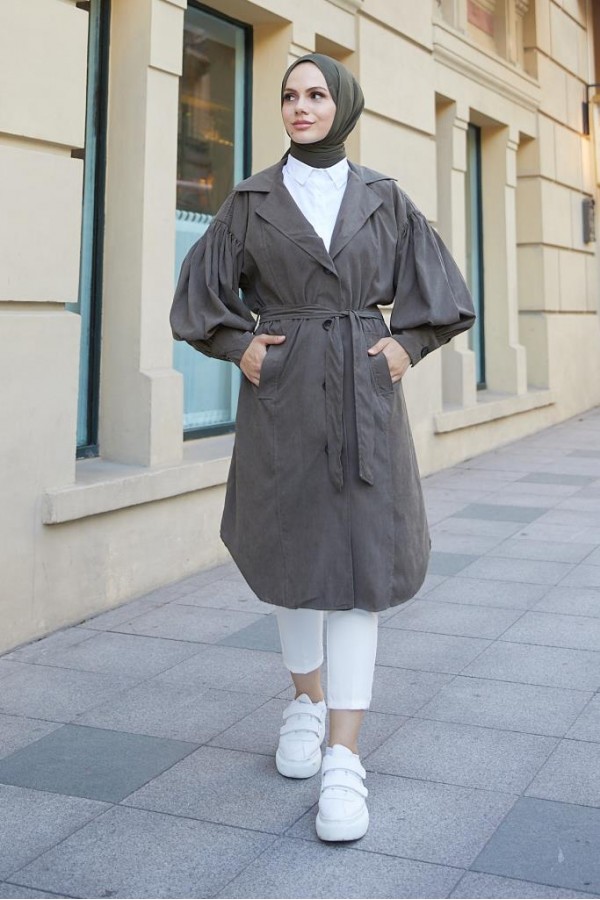 Balon Kol Tesettür Trenç Haki 61510 Balon Kol Tesettür Trenç Haki 61510