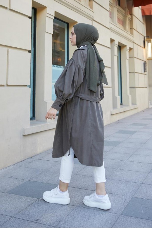 Balon Kol Tesettür Trenç Haki 61510 Balon Kol Tesettür Trenç Haki 61510