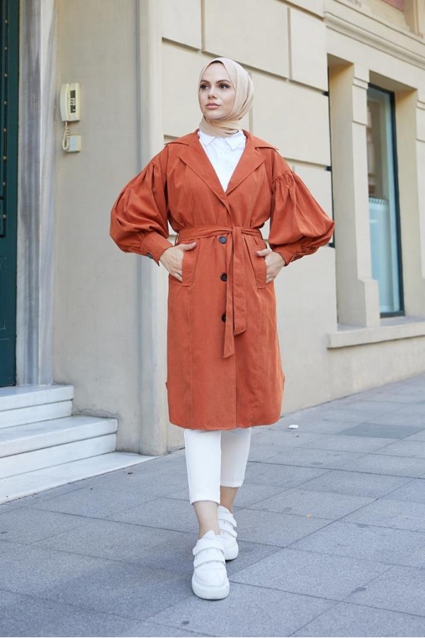 Balon Kol Tesettür Trenç Kiremit 61510 Balon Kol Tesettür Trenç Kiremit 61510