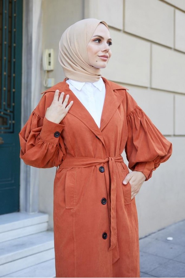 Balon Kol Tesettür Trenç Kiremit 61510 Balon Kol Tesettür Trenç Kiremit 61510