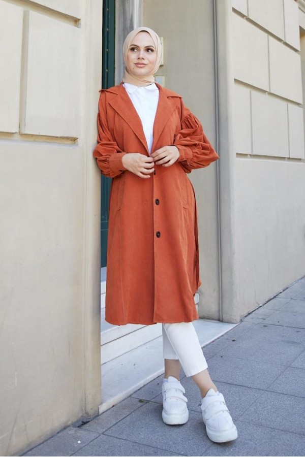 Balon Kol Tesettür Trenç Kiremit 61510 Balon Kol Tesettür Trenç Kiremit 61510