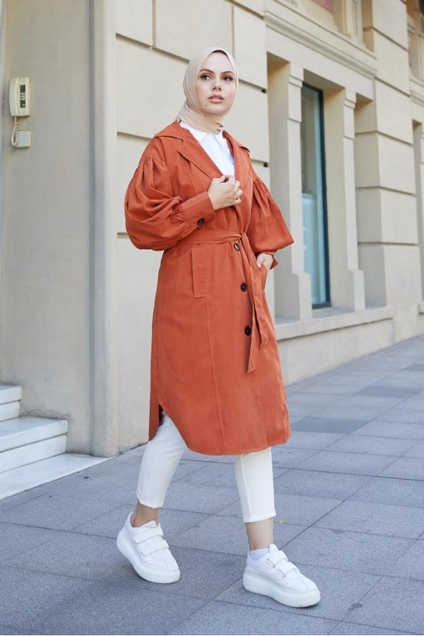 Balon Kol Tesettür Trenç Kiremit 61510 Balon Kol Tesettür Trenç Kiremit 61510