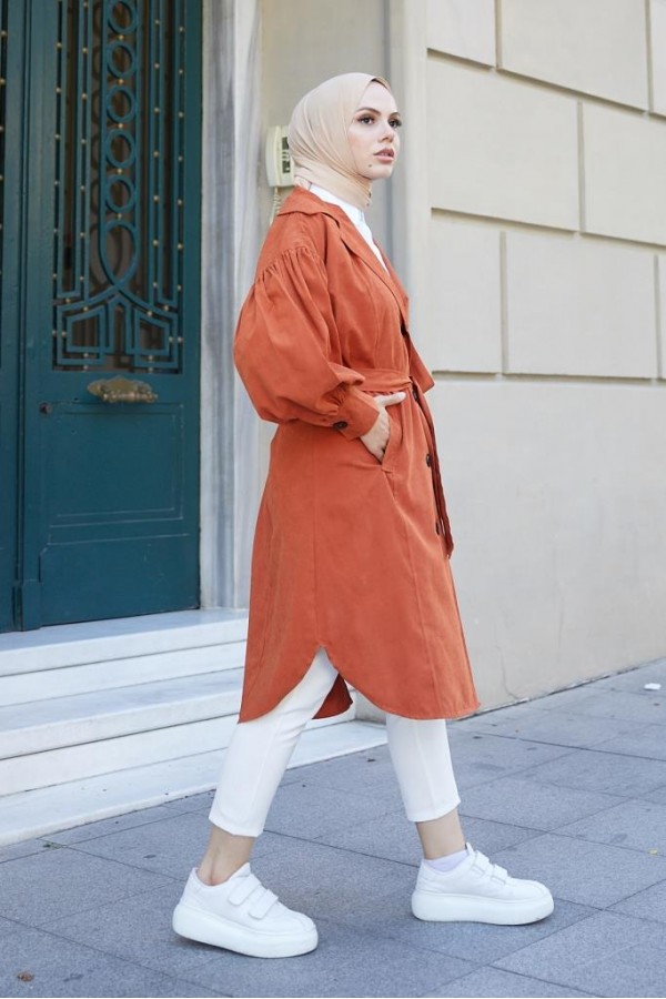 Balon Kol Tesettür Trenç Kiremit 61510 Balon Kol Tesettür Trenç Kiremit 61510