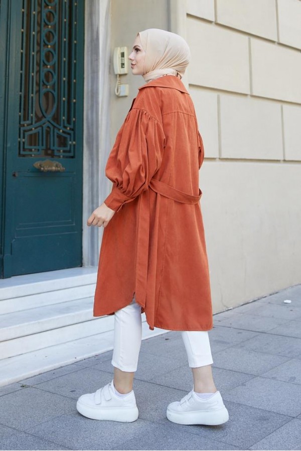 Balon Kol Tesettür Trenç Kiremit 61510 Balon Kol Tesettür Trenç Kiremit 61510