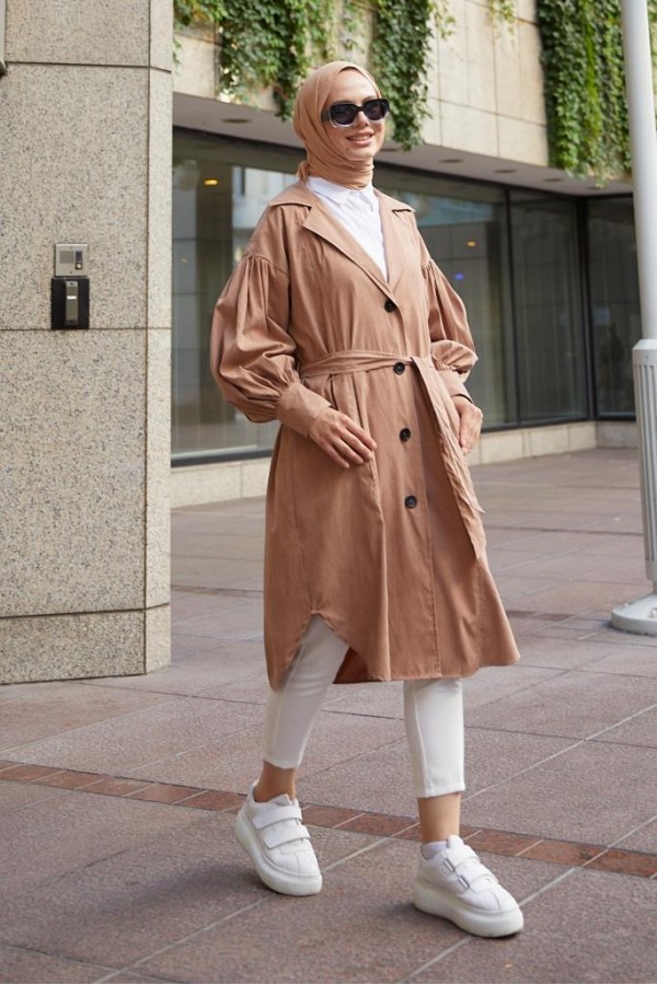  Balon Kol Tesettür Trenç Somon 61510