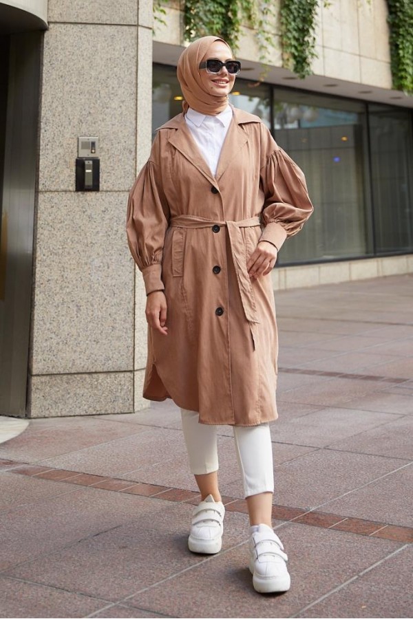  Balon Kol Tesettür Trenç Somon 61510