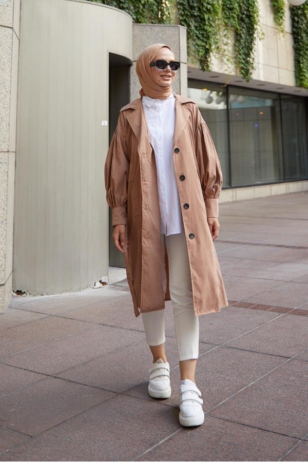  Balon Kol Tesettür Trenç Somon 61510