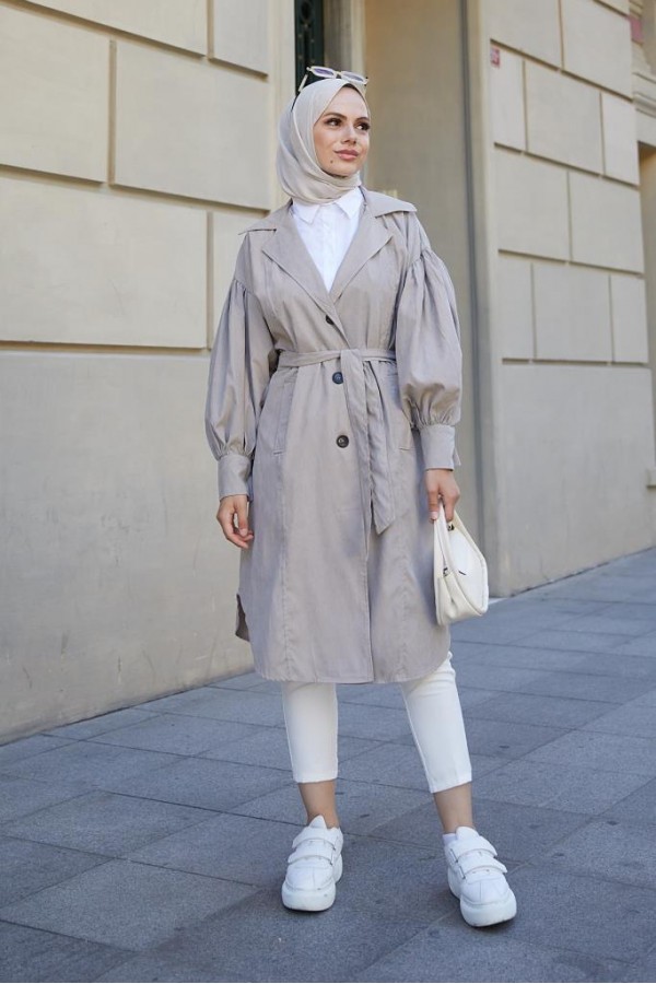  Balon Kol Tesettür Trenç Taş 61510