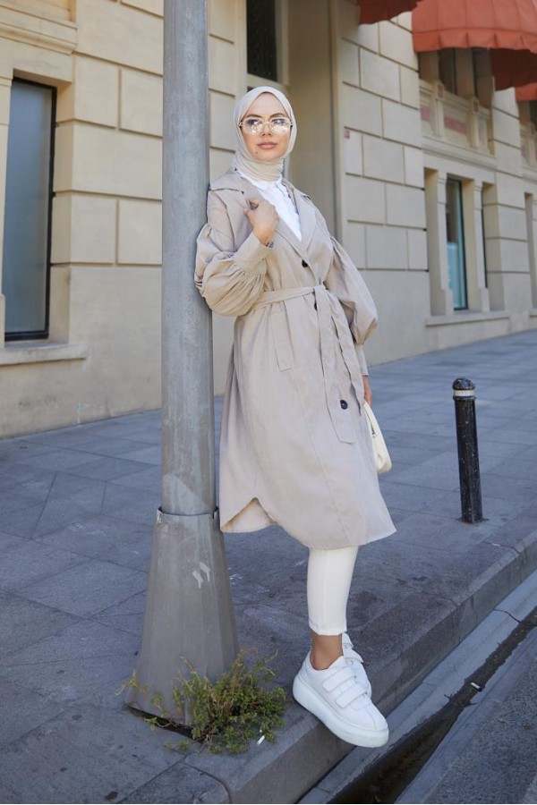  Balon Kol Tesettür Trenç Taş 61510