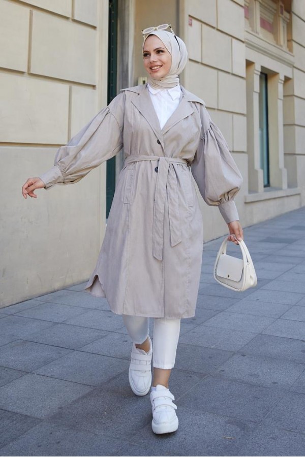  Balon Kol Tesettür Trenç Taş 61510