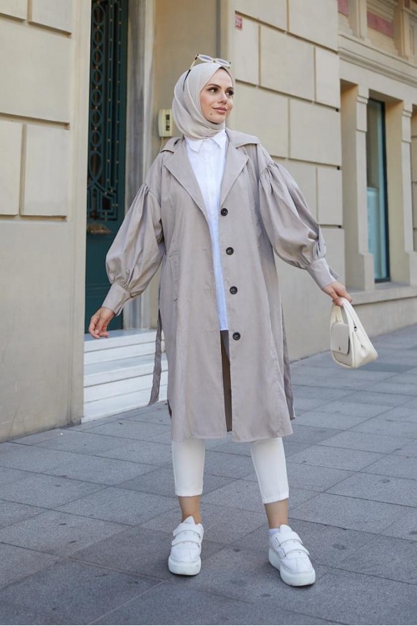  Balon Kol Tesettür Trenç Taş 61510