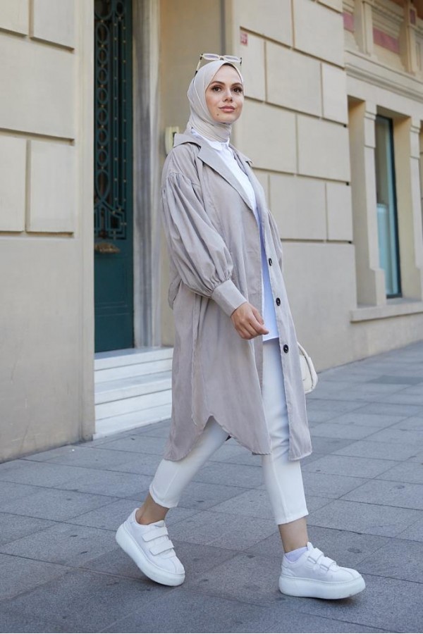  Balon Kol Tesettür Trenç Taş 61510