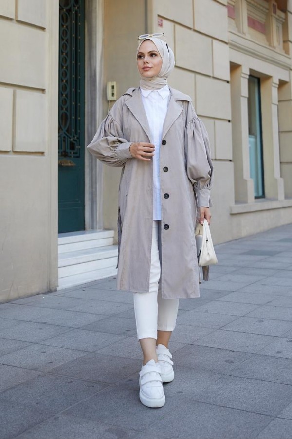  Balon Kol Tesettür Trenç Taş 61510