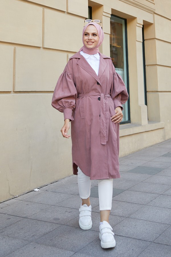  Balon Kol Tesettür Trenç Gül 61510