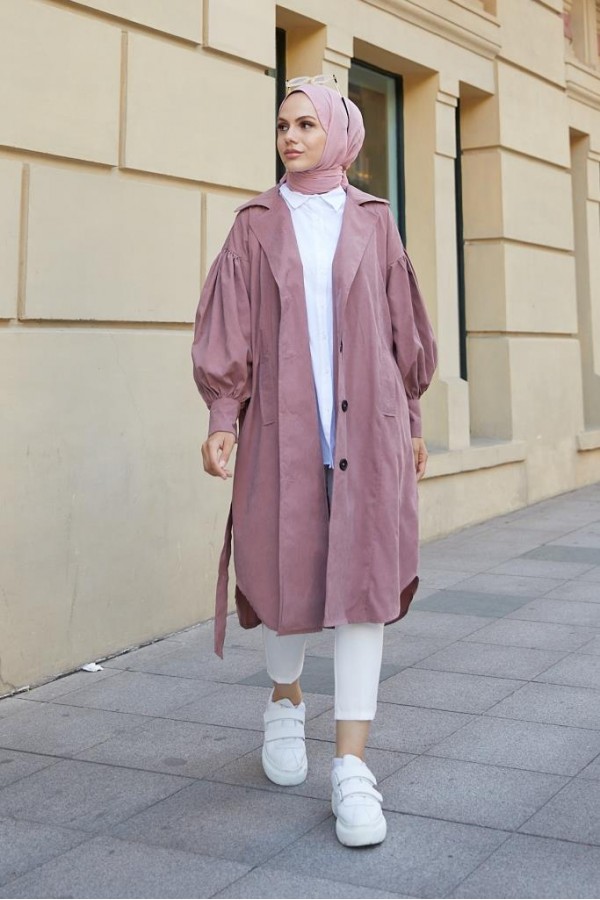  Balon Kol Tesettür Trenç Gül 61510