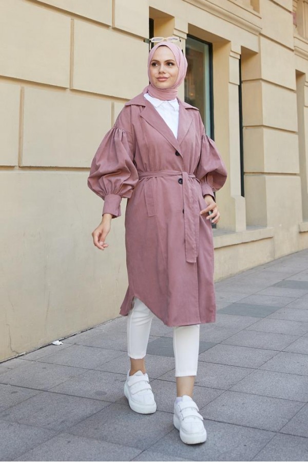  Balon Kol Tesettür Trenç Gül 61510