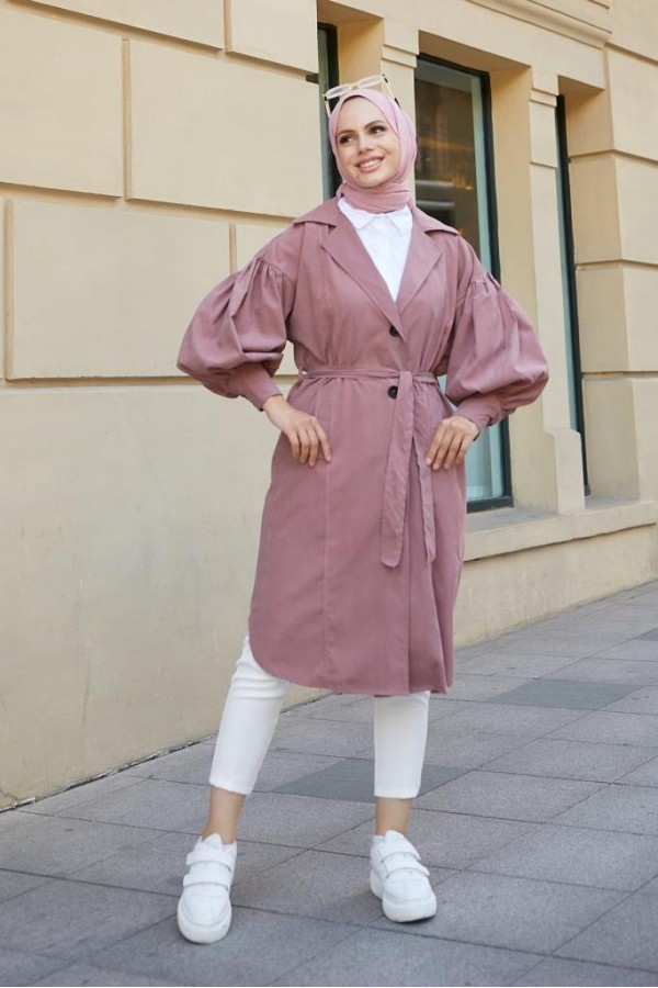  Balon Kol Tesettür Trenç Gül 61510