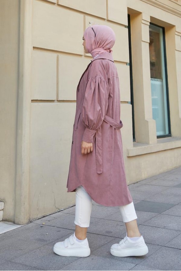  Balon Kol Tesettür Trenç Gül 61510