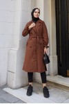  Kruvaze Tesettür Trençkot Kahve 61319