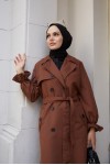  Kruvaze Tesettür Trençkot Kahve 61319