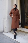  Kruvaze Tesettür Trençkot Kahve 61319