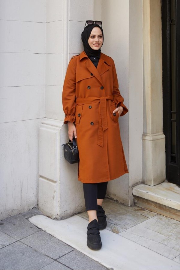 Kruvaze Tesettür Trençkot Tarçın 61319 Kruvaze Tesettür Trençkot Tarçın 61319