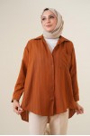  Kendinden Desenli Tesettür Gömlek Kahve 61505