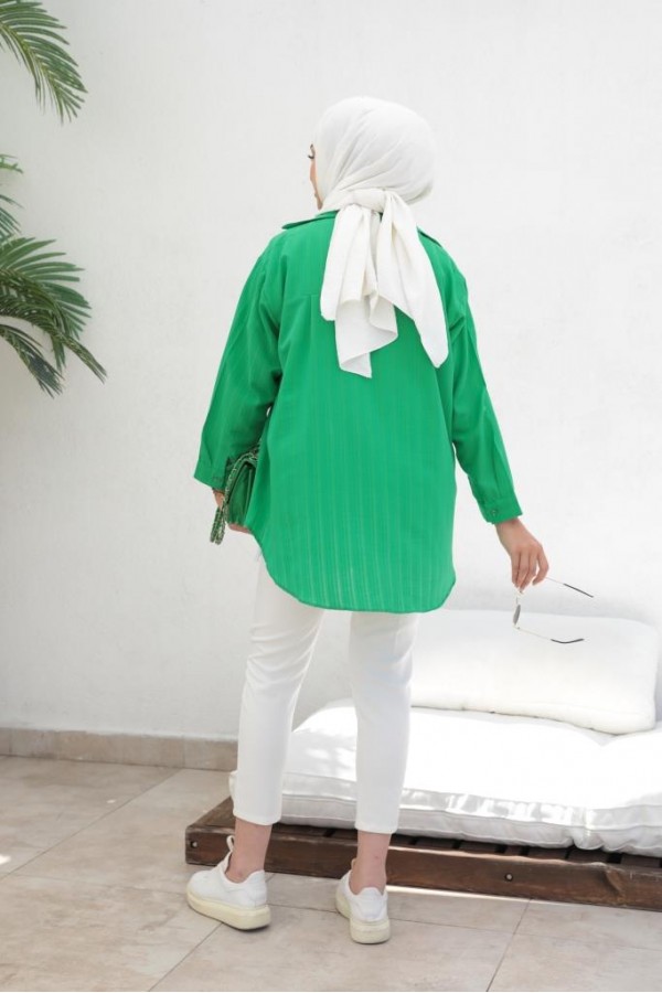 Kendinden Desenli Tesettür Gömlek Yeşil 61505 Kendinden Desenli Tesettür Gömlek Yeşil 61505