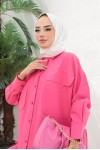  Çift Cepli Tesettür Gömlek Fuşya 61514