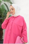  Çift Cepli Tesettür Gömlek Fuşya 61514