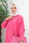  Çift Cepli Tesettür Gömlek Fuşya 61514