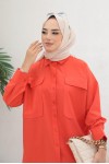  Çift Cepli Tesettür Gömlek Oranj 61514