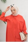  Çift Cepli Tesettür Gömlek Oranj 61514