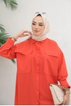  Çift Cepli Tesettür Gömlek Oranj 61514