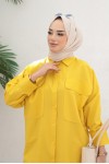  Çift Cepli Tesettür Gömlek Sarı 61514