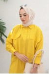  Çift Cepli Tesettür Gömlek Sarı 61514