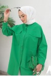  Çift Cepli Tesettür Gömlek Yeşil 61514