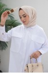  Çift Cepli Tesettür Gömlek Beyaz 61514