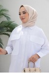  Çift Cepli Tesettür Gömlek Beyaz 61514