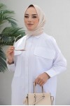 Çift Cepli Tesettür Gömlek Beyaz 61514
