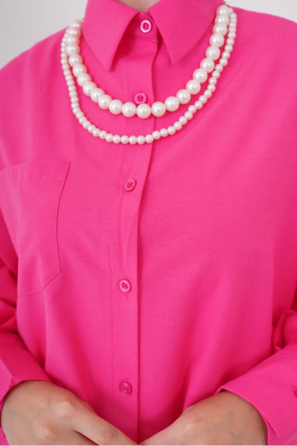  İnci Detaylı Tesettür Gömlek Fuşya 61515