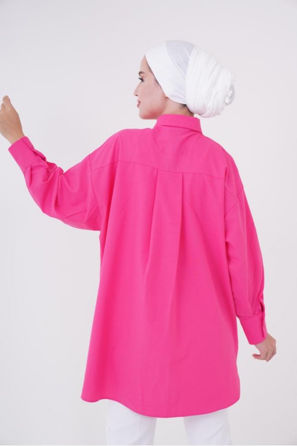  İnci Detaylı Tesettür Gömlek Fuşya 61515