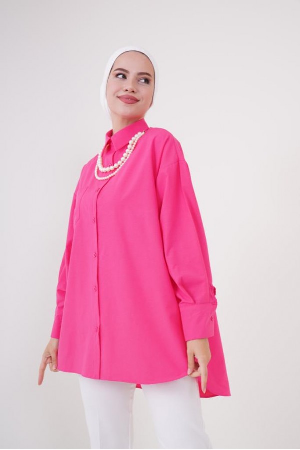  İnci Detaylı Tesettür Gömlek Fuşya 61515