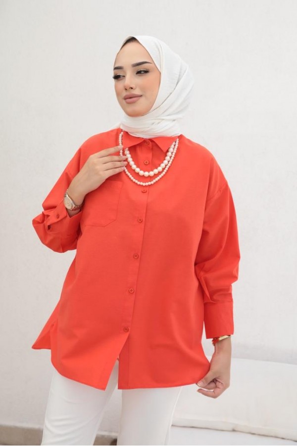  İnci Detaylı Tesettür Gömlek Oranj 61515