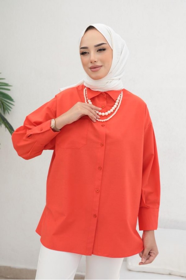  İnci Detaylı Tesettür Gömlek Oranj 61515