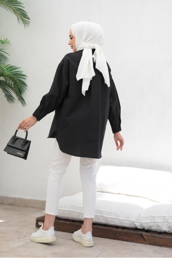  İnci Detaylı Tesettür Gömlek Siyah 61515