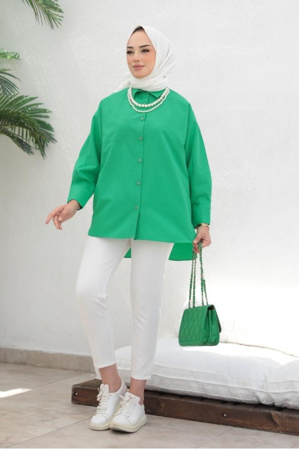  İnci Detaylı Tesettür Gömlek Yeşil 61515