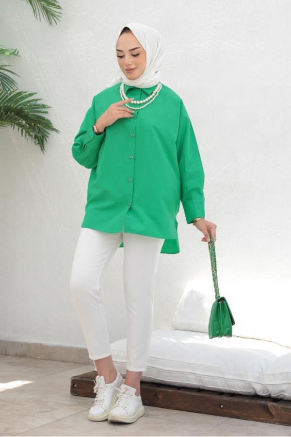  İnci Detaylı Tesettür Gömlek Yeşil 61515