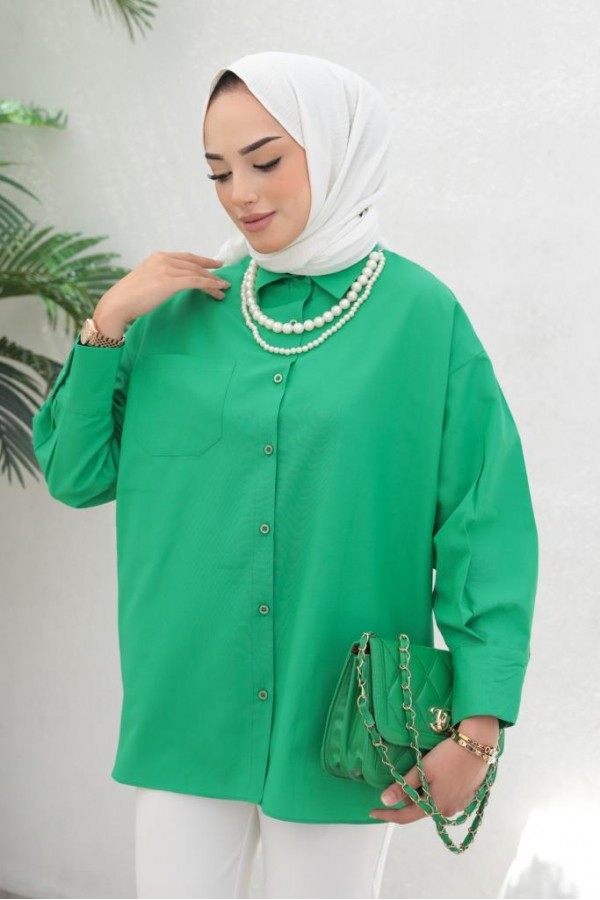  İnci Detaylı Tesettür Gömlek Yeşil 61515